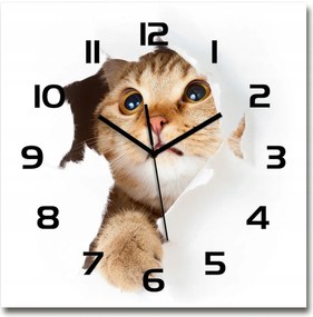 Nagy üveg falióra nappaliba Macska a lyukban 60x60cm