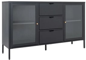 Dalby vitrines komód, 2 ajtó, 3 fiók, acél, fekete 140x40x85 cm