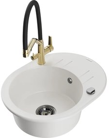 Mexen Kevin egymedencés gránit mosogató Duo konyhai csapteleppel, fehér - 6517-20-671701-57-B