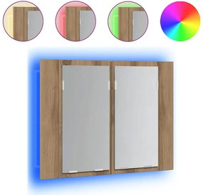 vidaXL kézműves tölgyszínű szerelt fa tükörszekrény LED-del 60x12x45cm
