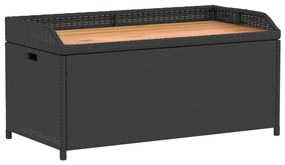 Fekete polyrattan és akácfa tárolópad 100 x 50 x 52 cm