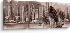 Kép - Victoria Harbour, Hong Kong, szépia hatás (órával) (90x30 cm)