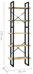 ötszintes fenyőfa könyvszekrény 60 x 30 x 175 cm