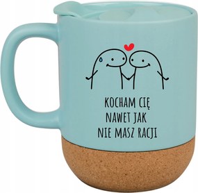 Kék Bögre Fedéllel És Parafa Aljjal Ajándék Szeretlek