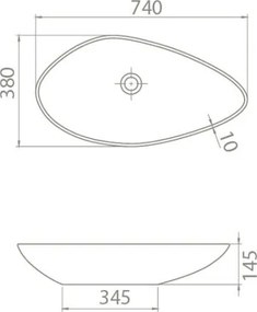 CeraStyle OLIVE - PULTRA ültethető - Top Counter - porcelán mosdó - MATT BÉZS - 75 x 38 cm