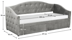 Egyszemélyes ágy (heverő) 90 cm Zonas (szürke) (ágyráccsal)  (tárolóhellyel). 1116569
