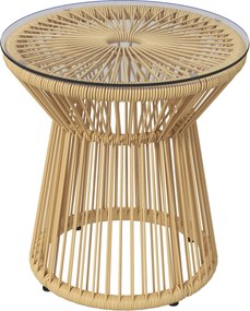 Outsunny Műrattan Kör Asztal Üveg Fedlappal és Fém Kerettel 30 kg Terhelhetőség Pavilonhoz Kerthez Erkélyhez Ø40x42 cm Barna | Aosom