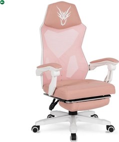 Forgószék gaming lábtartóval rózsaszín/fehér. BING