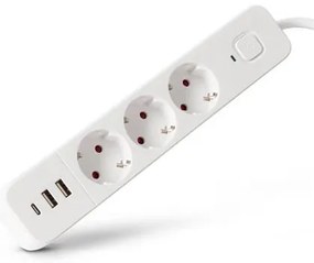 Elosztósor, 3 aljzat, 1,5 m, USB, kapcsolóval, ENTAC, fehér (ENTEL3K1U)