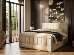 Bézs ágyneműtartós boxspring ágy 200x200 cm Caya – Maison de Rêve