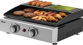 Outsunny hordozható asztali gázgrill, 5 kW, 2 égő, kerámia bevonatú sütőlappal, melegentartó rácsal, kivehető zsírtálcával, rozsdamentes acél — Piknik