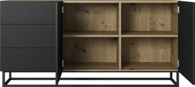 Asha fiókos komód, 167 cm, fém talapzattal - Artisan / matt fekete