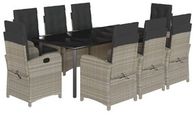 vidaXL 9részes világosszürke polyrattan kerti étkezőgarnitúra párnával