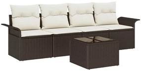 vidaXL Kanapé Szett párnával 5 pcs Barna polirattan