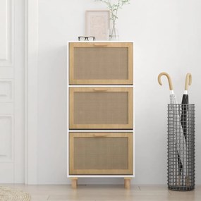 fehér szerelt fa és természetes rattan cipőszekrény 52x25x115cm
