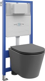 Mexen Fenix Slim, süllyeszthető modul és falra szerelhető WC Rico lassú esésű üléssel, sötétszürke matt, 61030724071