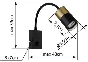 Globo 57850W - Fali spotlámpa BRISBON 1xGU10/25W/230V fekete/arany