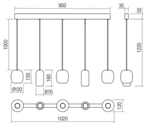 Redo 01-3481 - Csillár zsinóron BOOM 5xGU10/10W/230V fekete/zöld/barna