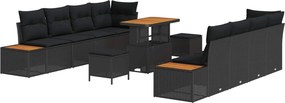 vidaXL Kerti Kanapé Szett 11 pcs Fekete polirattan