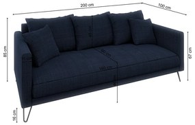 Sötétkék zsenília kanapé 200 cm Freya – Ropez