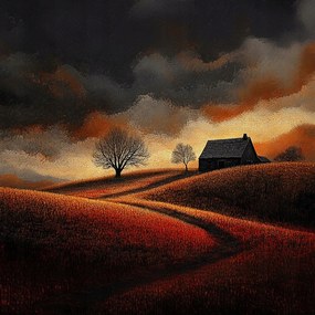 Vászonkép Canvas Tájkép Kilátás Falu Felhők Vihar 40x40