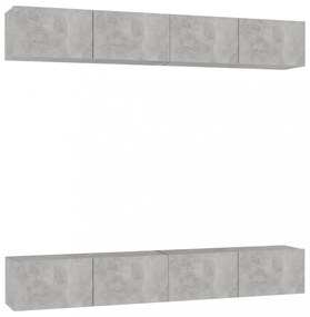 4 db betonszürke szerelt fa TV-szekrény 100 x 30 x 30 cm