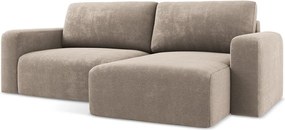 Bézs zsenília kinyitható-tárolóhelyes sarokkanapé (jobb oldali-heverő résszel) Kona – Makamii