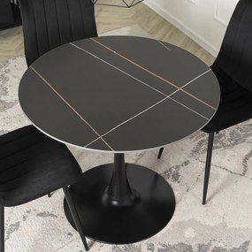 Fekete Márványhatású Kerek Étkezőasztal. SANDER 90 cm