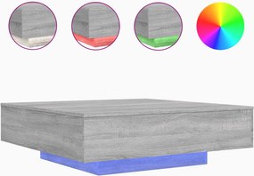 vidaXL szürke sonoma színű dohányzóasztal LED-lámpákkal 100x100x31 cm