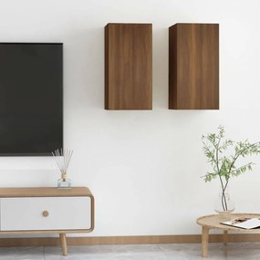 2 db barna tölgy színű szerelt fa tv-szekrény 30,5x30x60 cm