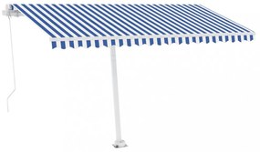 kék és fehér kézzel kihúzható póznás napellenző 400 x 350 cm