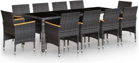 vidaXL 11 részes szürke polyrattan kerti étkezőgarnitúra