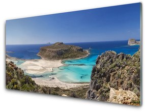 Fali üvegkép Mountain Island Sea Beach 120x60cm 2 fogas