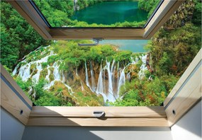 Fotótapéta Vízesések az ablakon túl természet 350x250 Paradicsomi sarok otthon +ragasztó