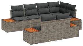 7 Darab Kerti Kanapé Szett Párnákkal Szürke Poli Rattan Acacia
