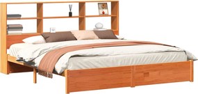 vidaXL Ágykeret tároló fejtámlával Viaszbarna 200 x 200 cm Tömör fenyő