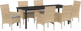 vidaXL Kert étkező szett párnával 7 pcs Bézs polirattan
