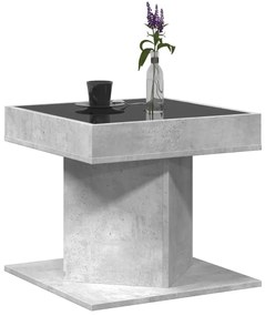 Betonszürke szerelt fa dohányzóasztal LED-del 50 x 50 x 45 cm
