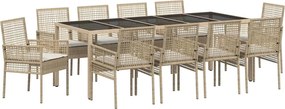 vidaXL Kert étkező szett 11 pcs Bézs polirattan