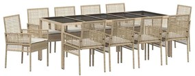 vidaXL Kert étkező szett 11 pcs Bézs polirattan