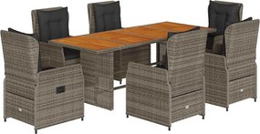vidaXL 7 részes szürke polyrattan kerti étkezőgarnitúra párnával