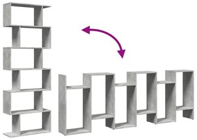 6 szintes betonszürke fa térelválasztó könyvespolc 70x24x193 cm