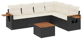 vidaXL 7 részes fekete polyrattan kerti ülőgarnitúra párnával