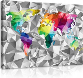 Vászonkép 70x50 Világtérkép poligonális grafika geometrikus háttér színes