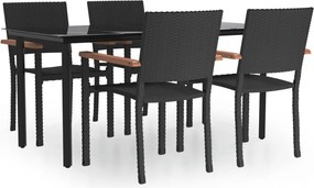 vidaXL 5 részes fekete polyrattan kerti étkezőgarnitúra