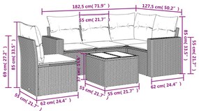 6 részes szürke polyrattan kerti ülőgarnitúra párnákkal