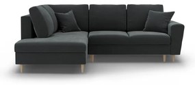 Sötétszürke bársony kinyitható tárolóhelyes sarokkanapé (bal oldali-L alakú) Kyoto – Cosmopolitan Design