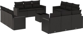 vidaXL 13 részes fekete polyrattan kerti ülőgarnitúra párnákkal