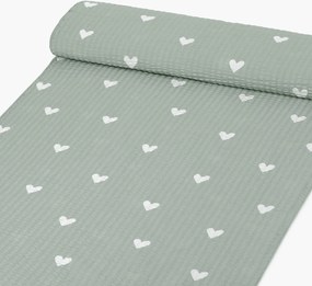 Goldea pamut krepp anyag - szívecskék, zsálya színű alapon 160 cm
