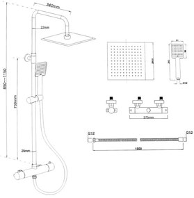 Erga Flova, zuhanygarnitúra termosztatikus csapteleppel és esőfejjel 20x20cm, fekete matt, ERG-YKA-BP.FLOVA THERM 20 BLK